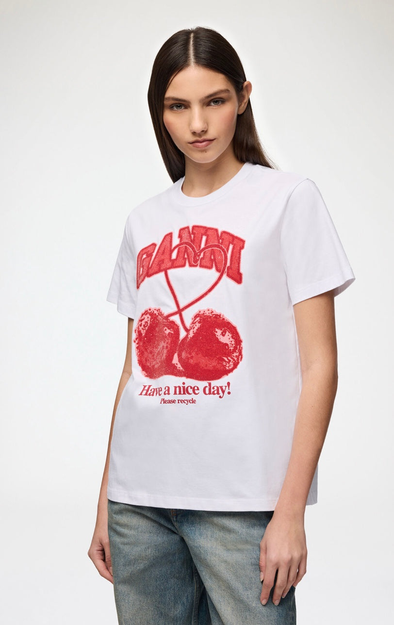 Ganni Basic cotton jersey cherry with caviar