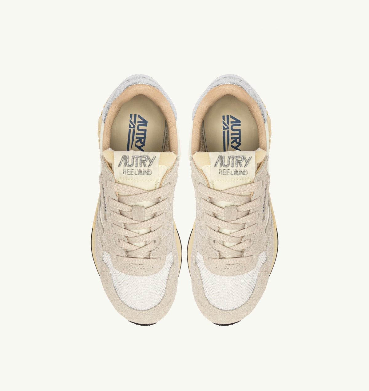 AUTRY REELWIND LOW WOM YD02 SUEDE/NYLON/LAMINATED LEATHER SAND/WHITE/SILVER