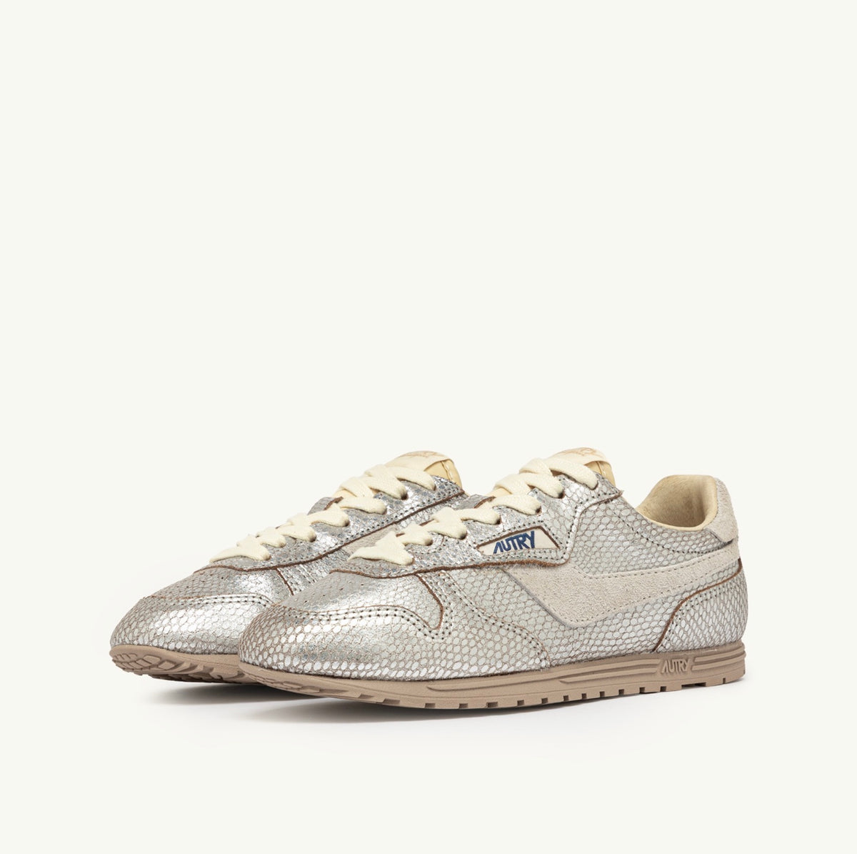 AUTRY WINDSPIN LOW WOM XA01 METALLIC SNAKE PRINT/SUEDE SILVER/WHITE