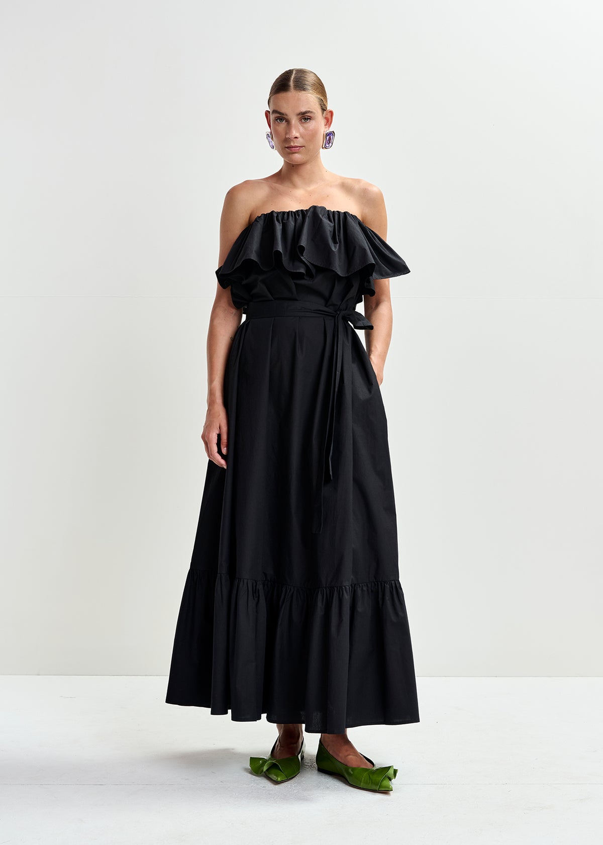 JOYCE BELTED RUFFLE DRESS