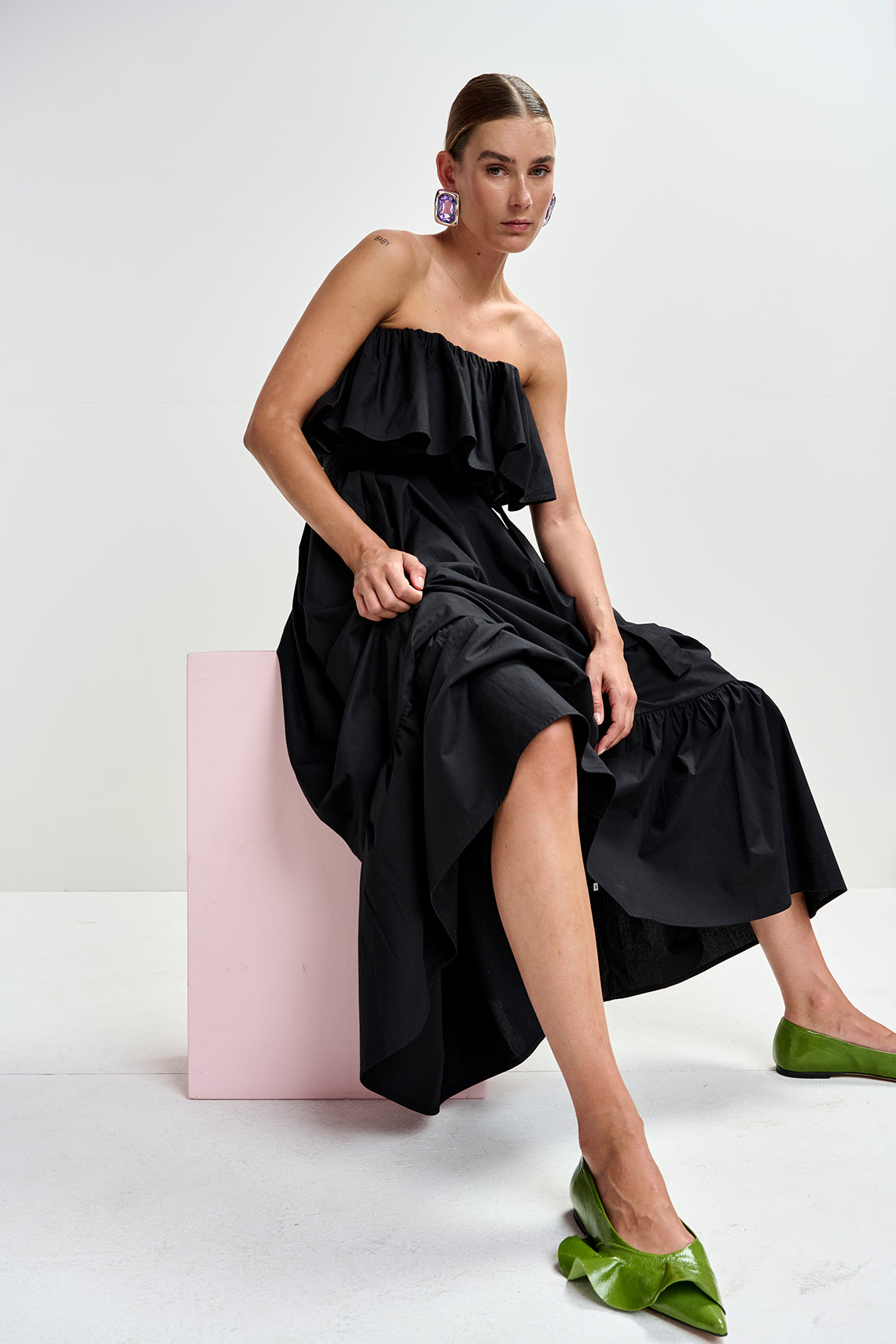 JOYCE BELTED RUFFLE DRESS