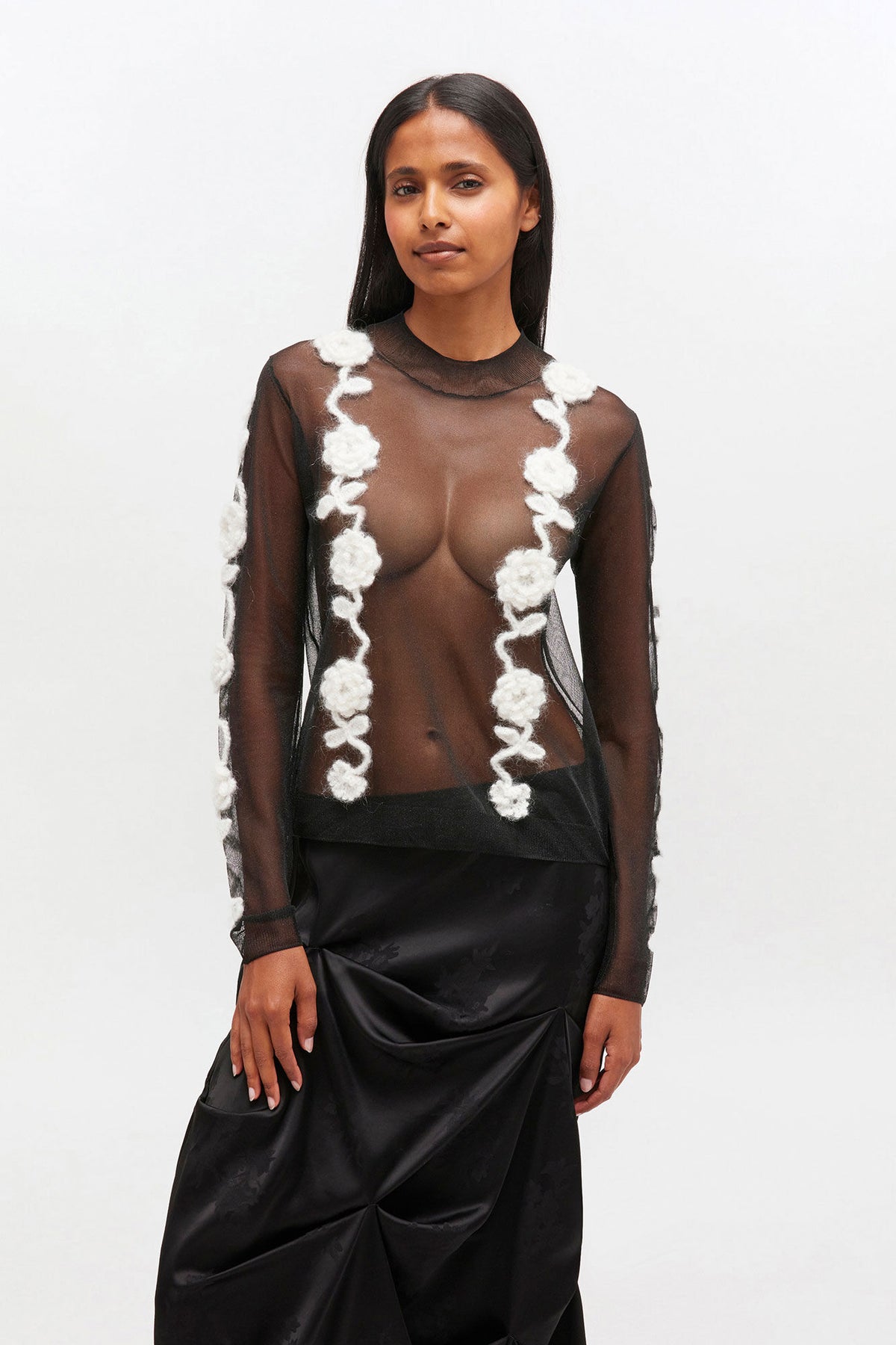 Sheer Flower Crochet Applique Top