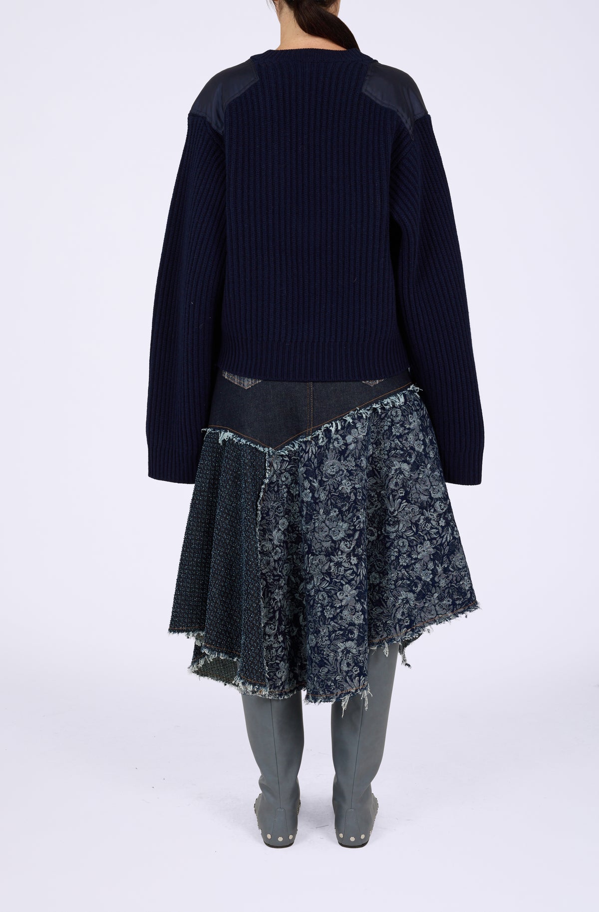 Wool Melange Rib Stripe V neck