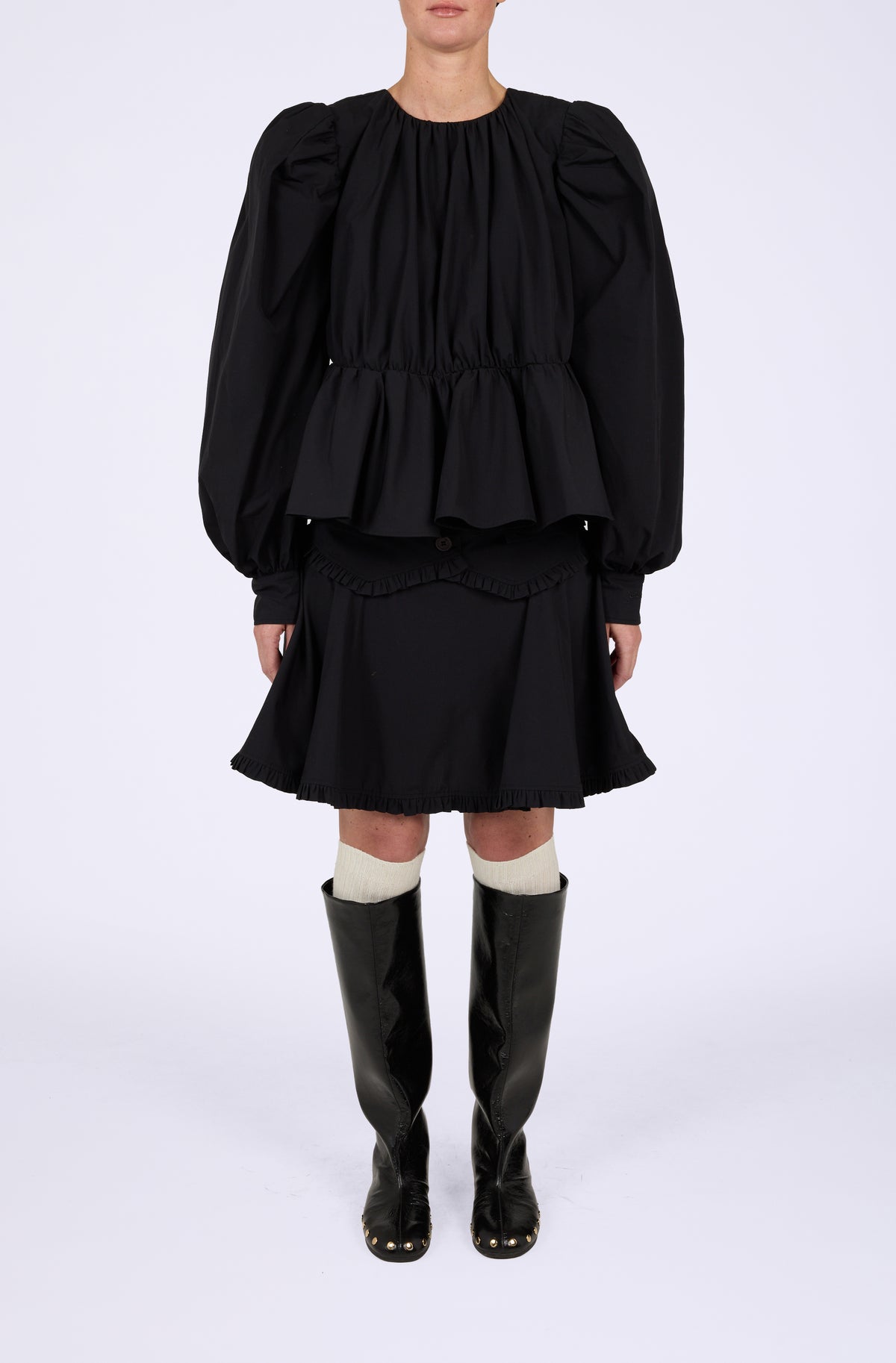 Compact Poplin Gathered Peplum Blouse