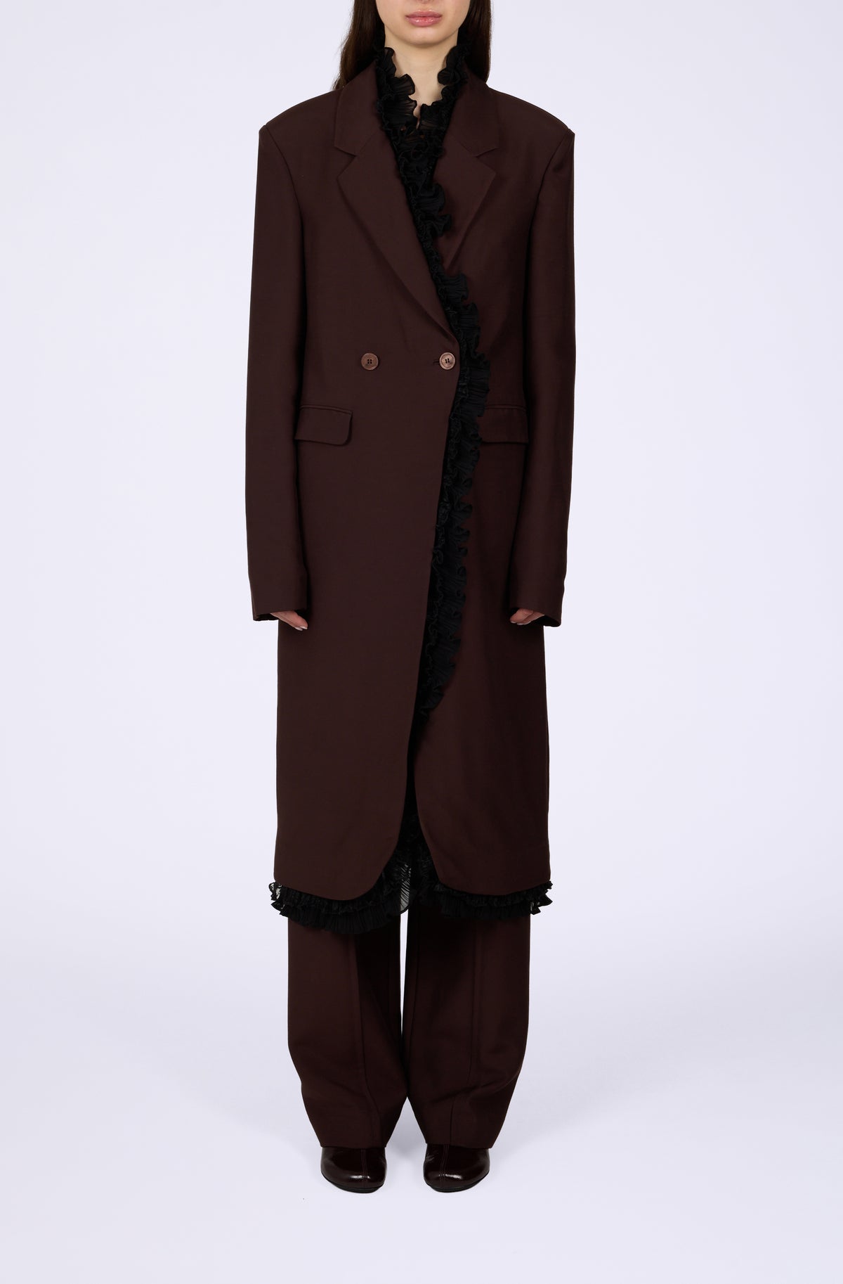 Double Wool Viscose Suiting Long Blazer