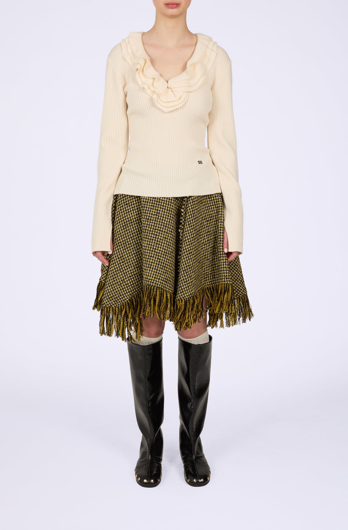 Ribbed Merino Frill Top
