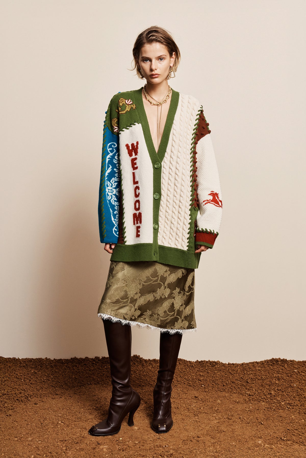 LASSO PATCHWORK KNIT CARDIGAN