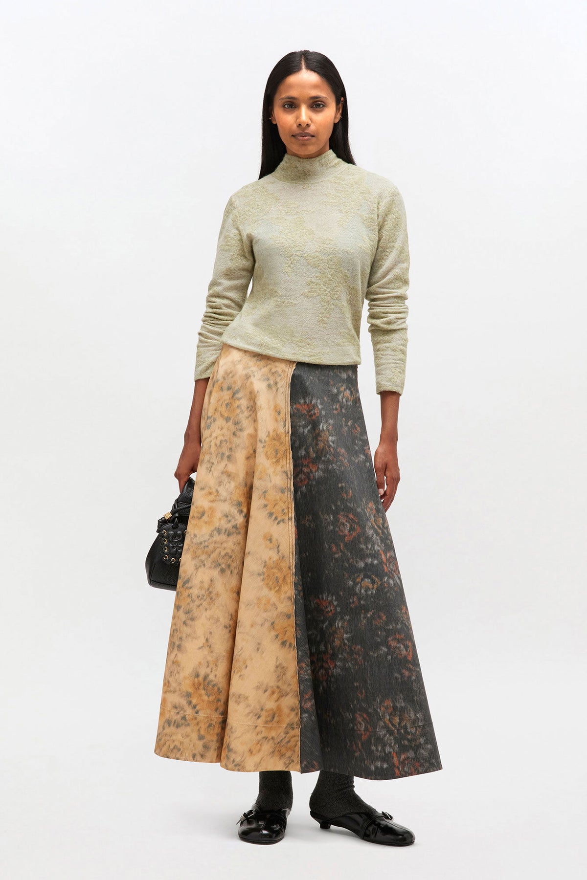 Printed Stretch Cotton Long Circle Skirt