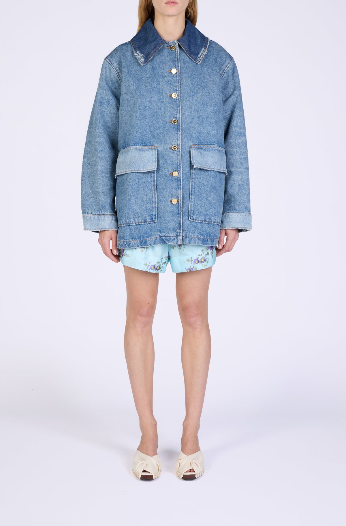 Patchwork Denim Midi Jacket