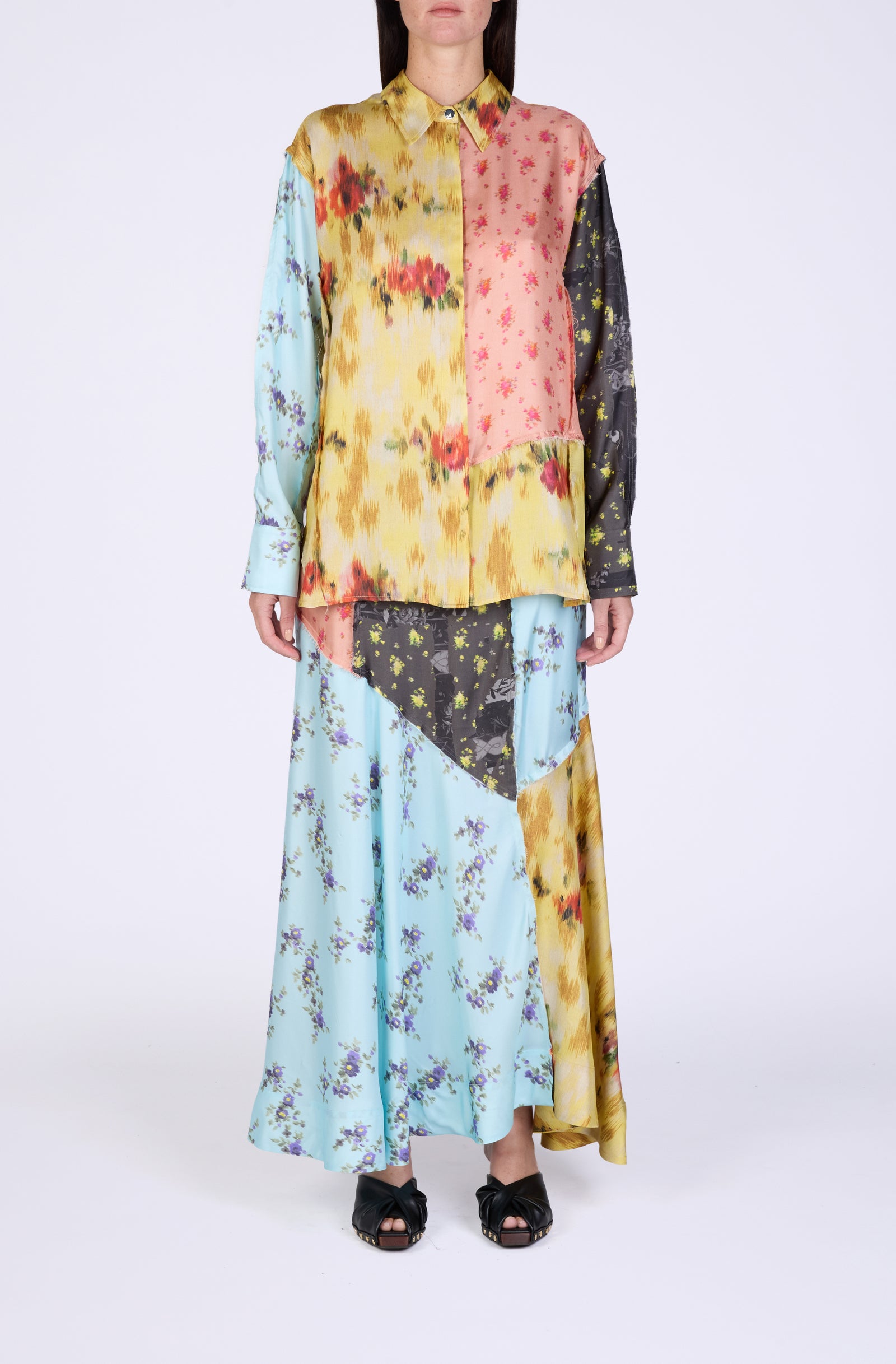 Multi Printed Silk Twill Long Sleeve Shirt