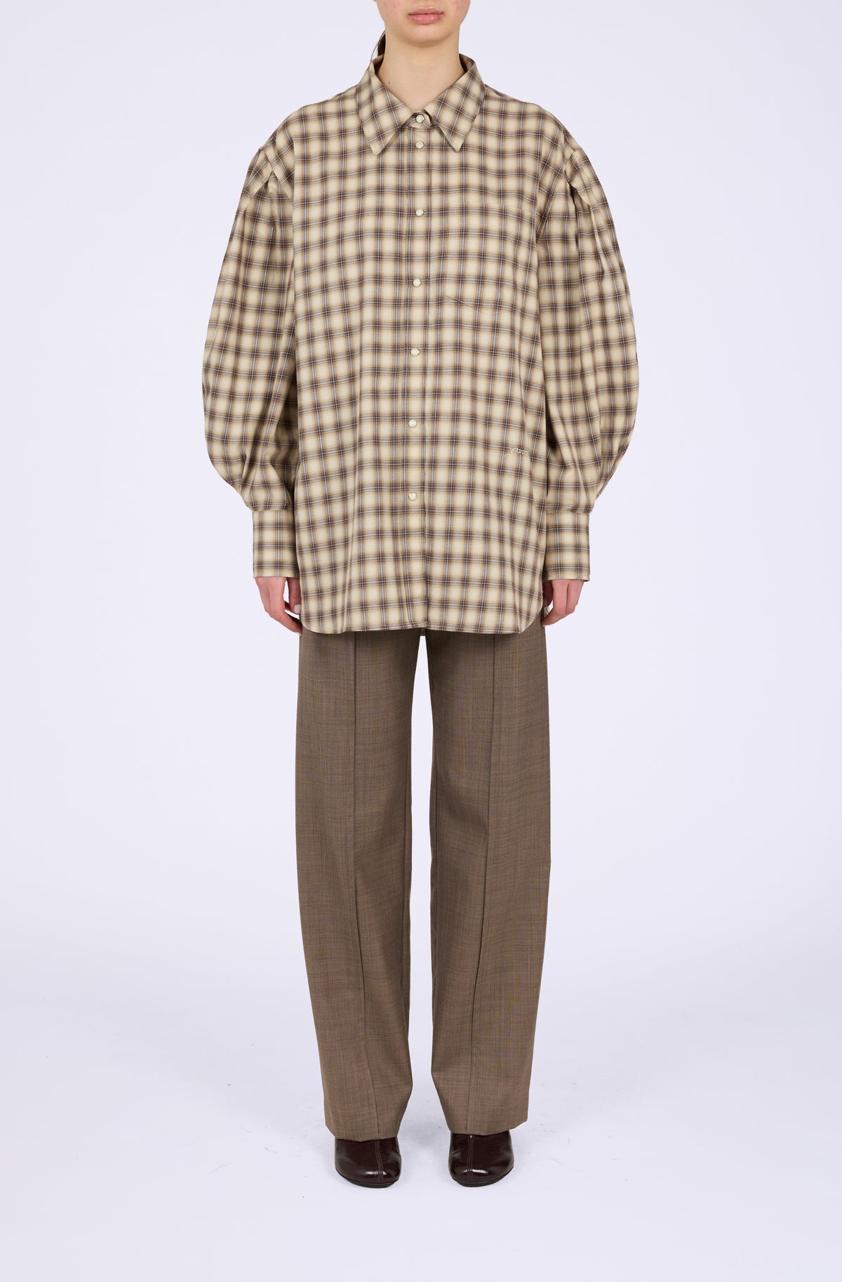 Light Check Flannel Pleated Sleeve Shirt