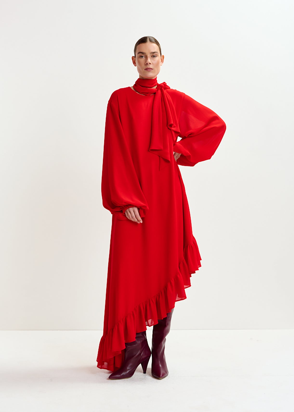 Iflower pussy bow tie dress