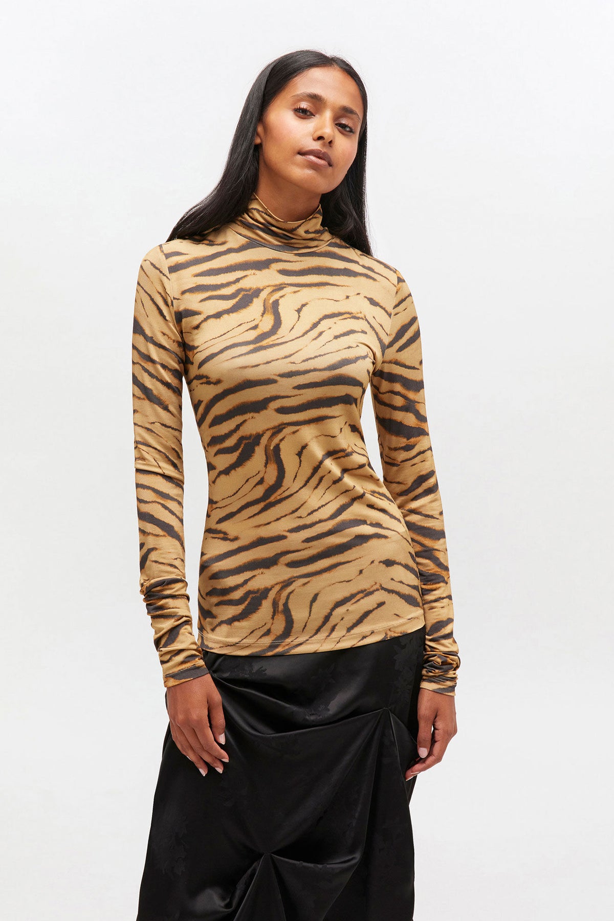 Printed Shiny Jersey Turtleneck