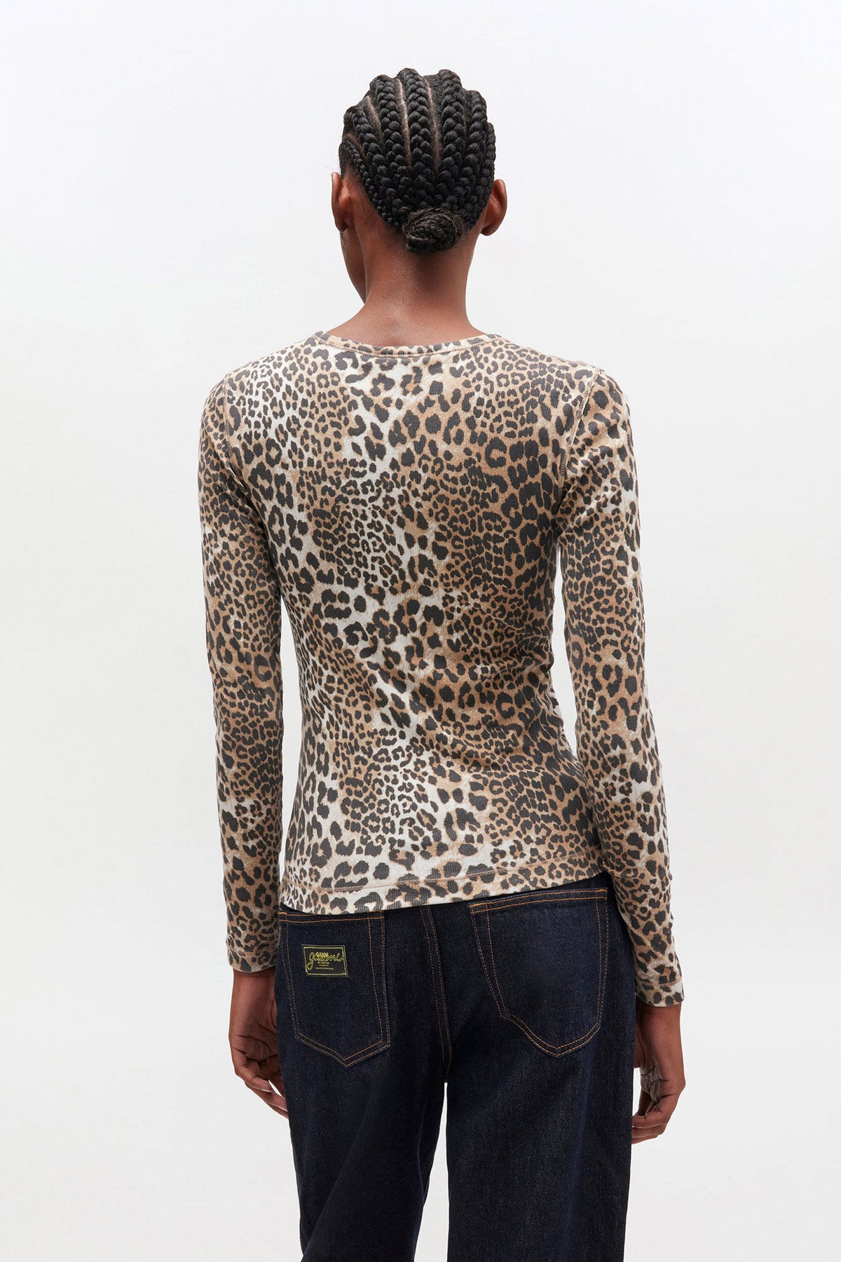 Ganni Soft Cotton Rib Leopard Long Sleeve