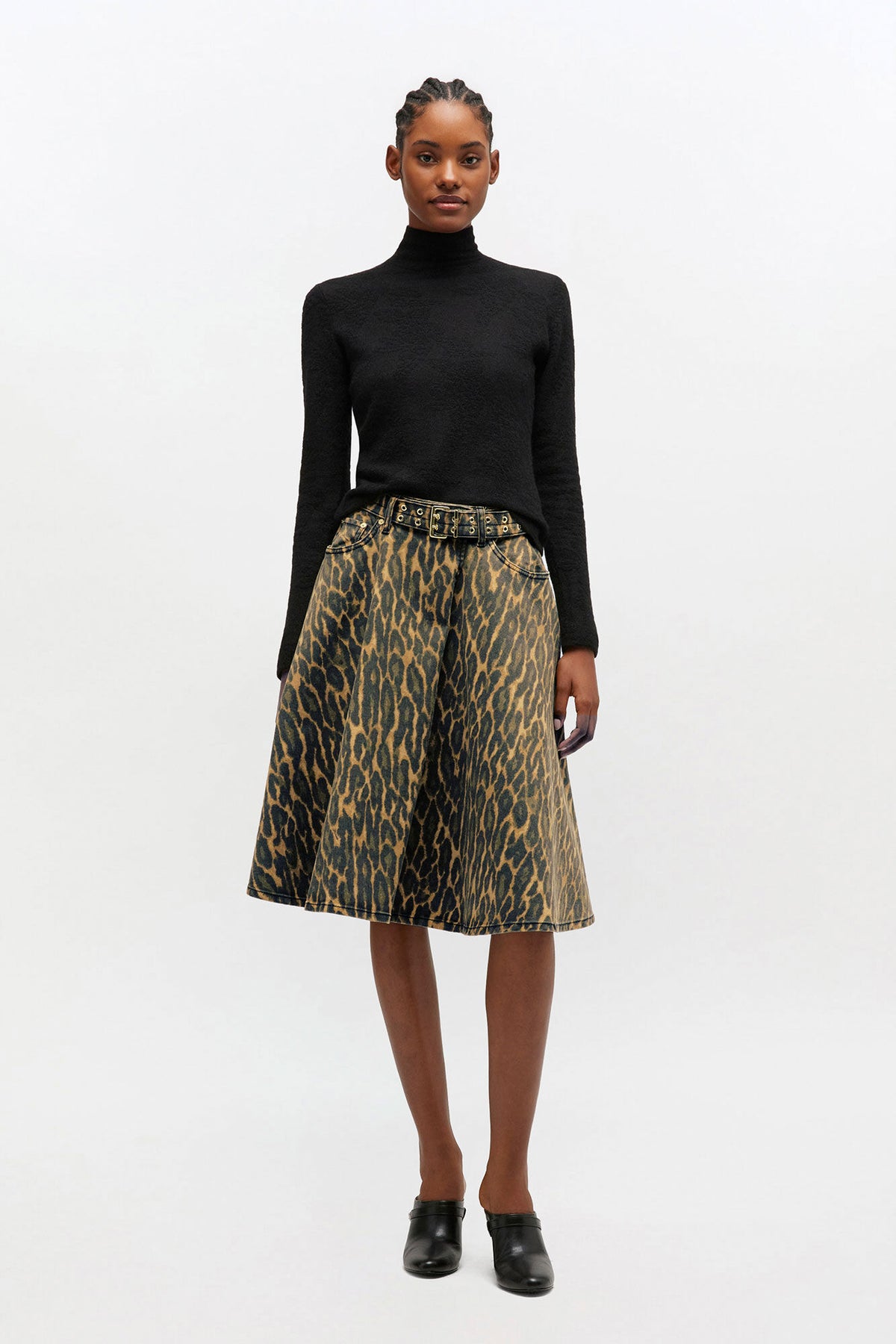 Ganni Print Denim Wrap Midi Skirt