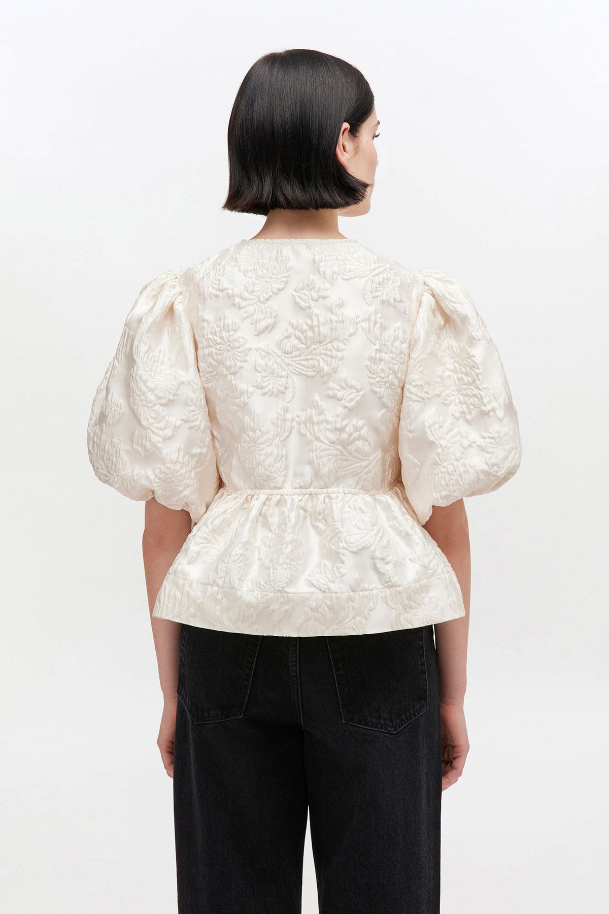 Ganni Satin Cloque Peplum Blouse