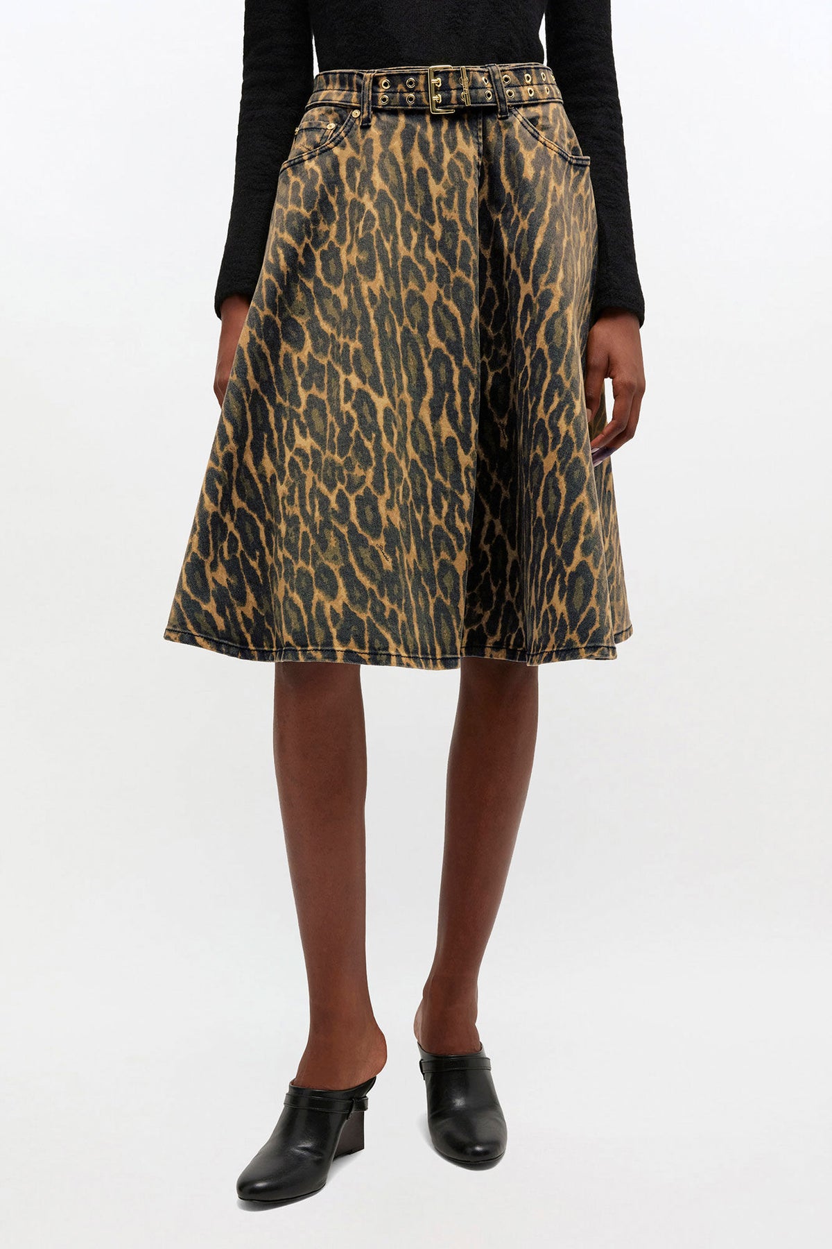 Ganni Print Denim Wrap Midi Skirt