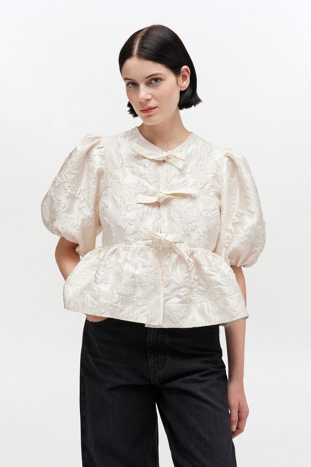 Ganni Satin Cloque Peplum Blouse