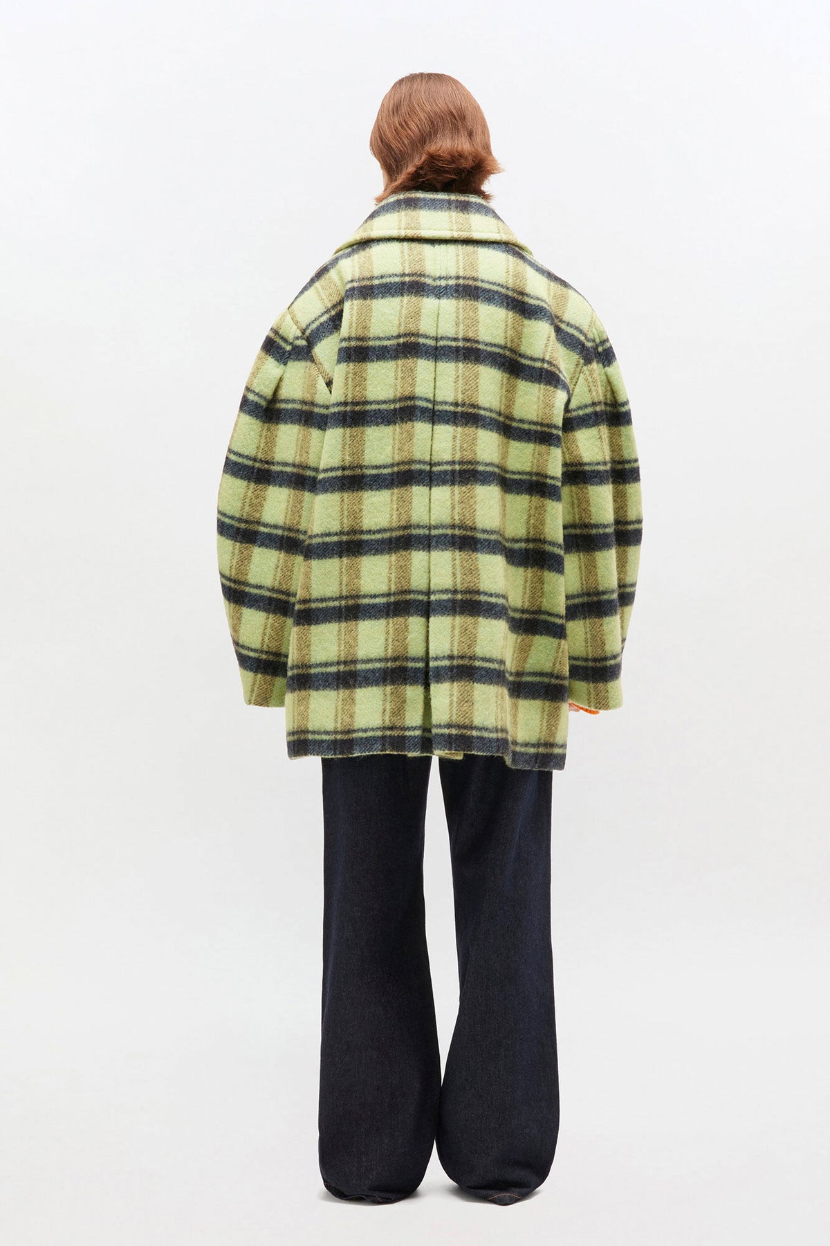 Brushed Wool Check Midi Coat