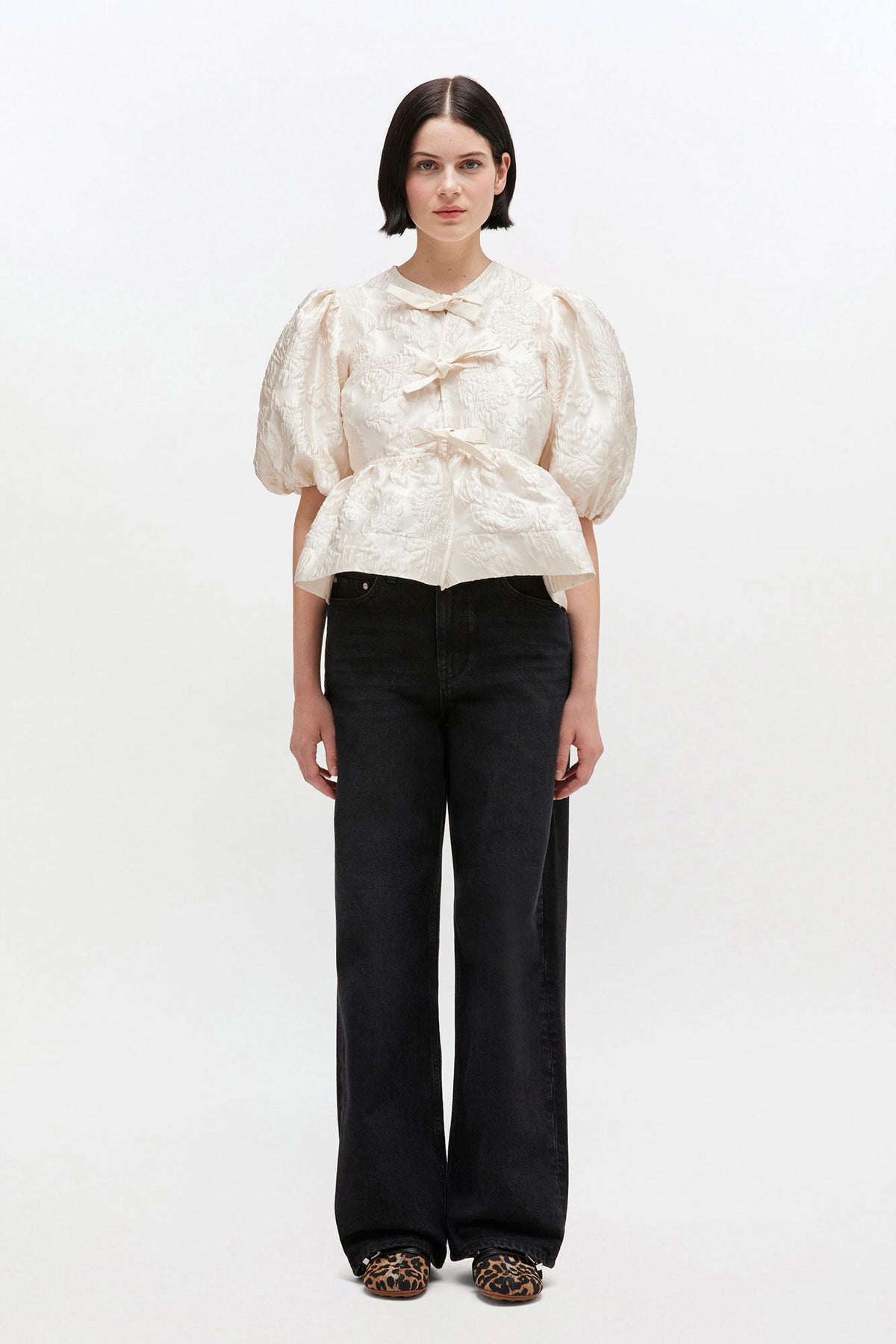 Ganni Satin Cloque Peplum Blouse