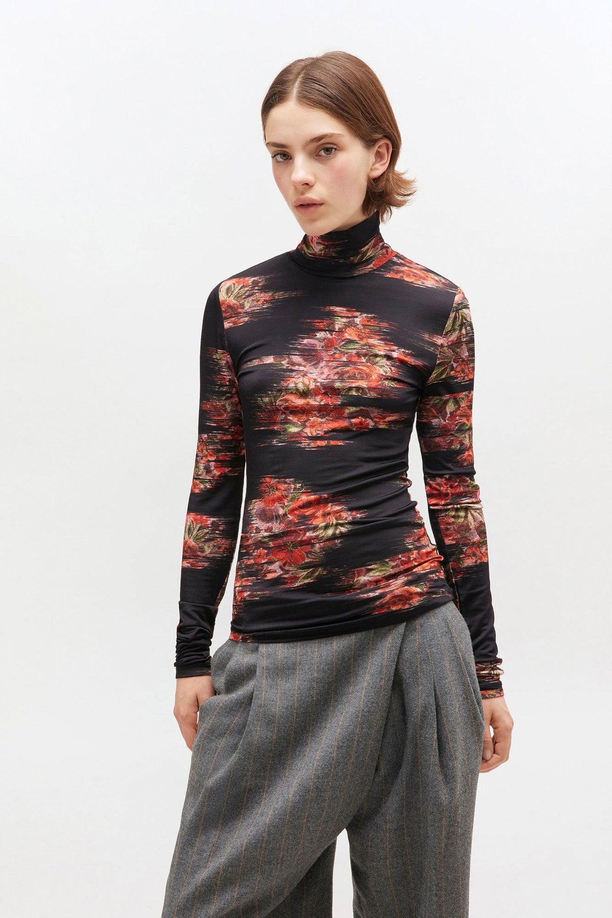 Ganni Printed Shiny Jersey Turtleneck