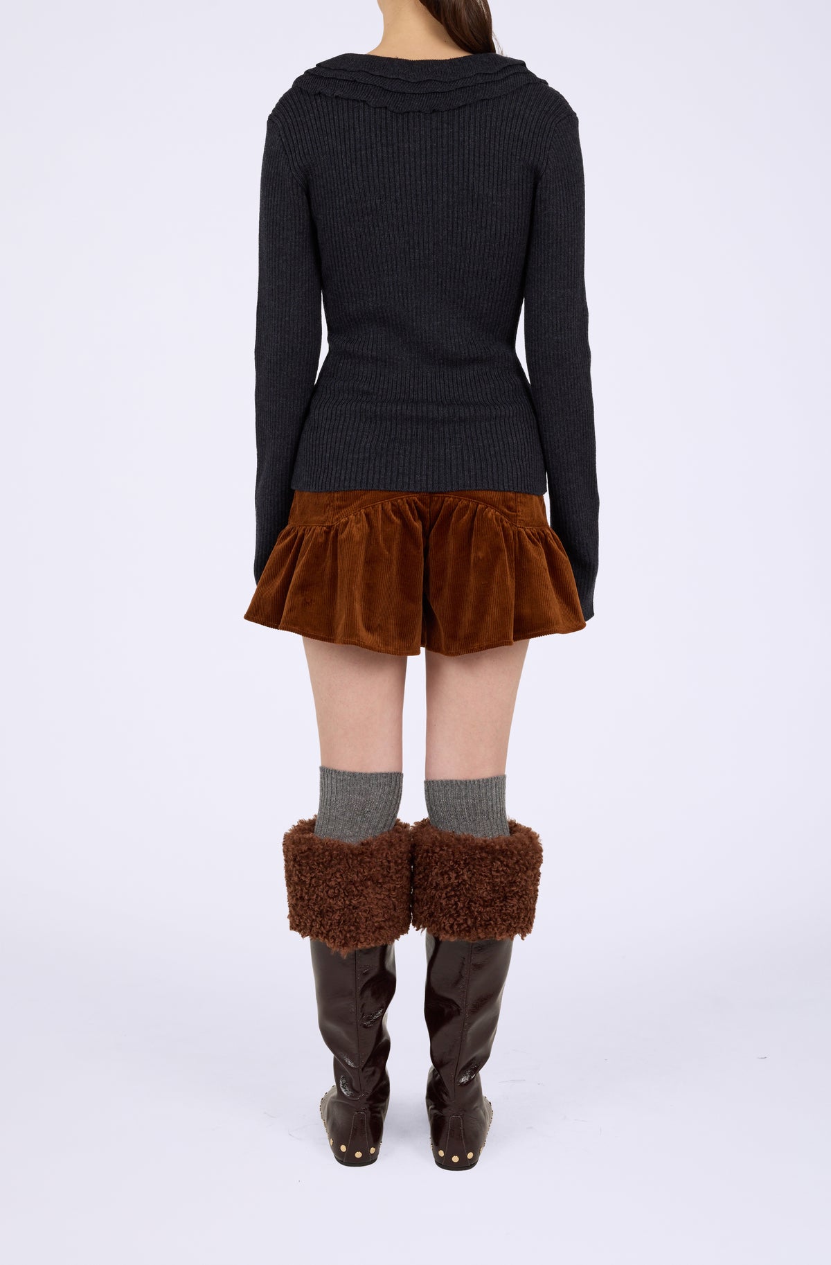 Ribbed Merino Frill Top