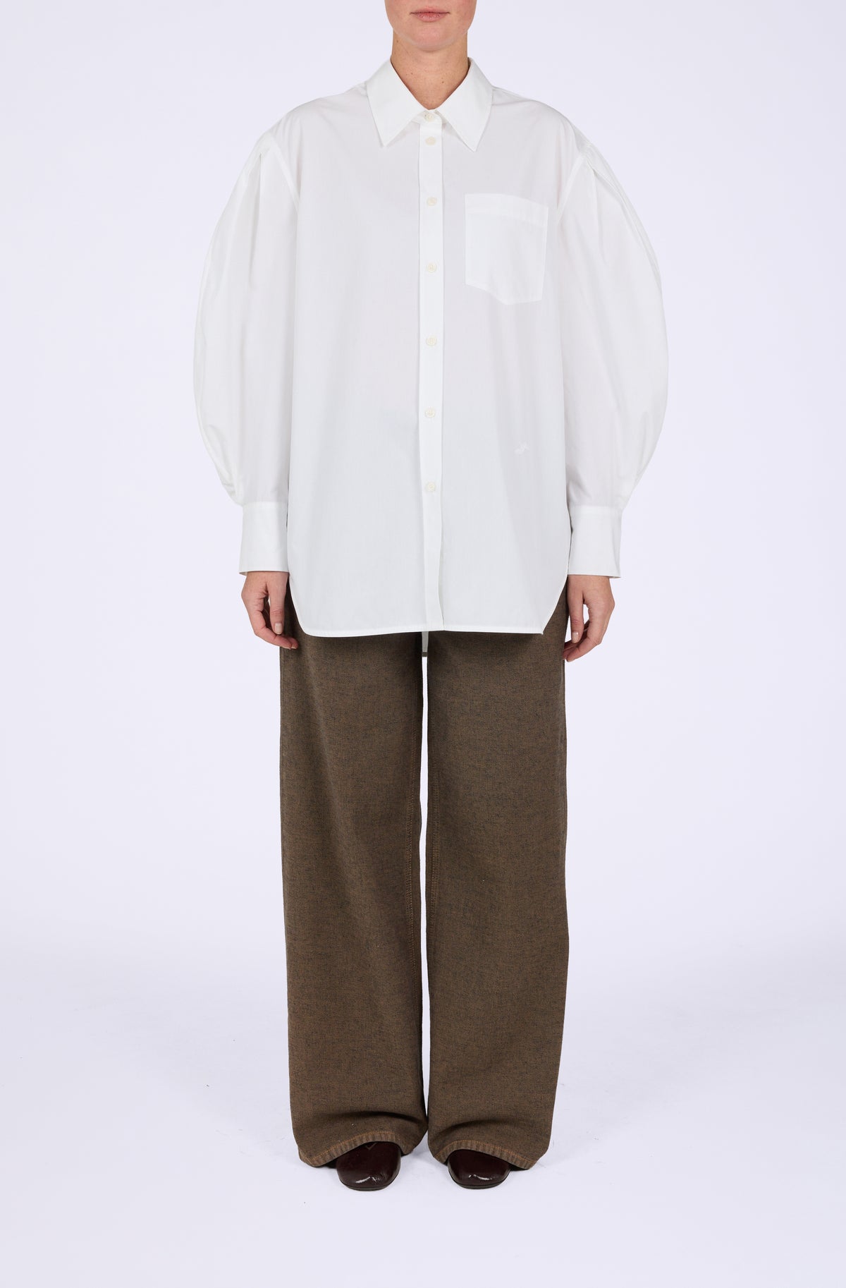 Compact Poplin Pleated Sleeve Shirt