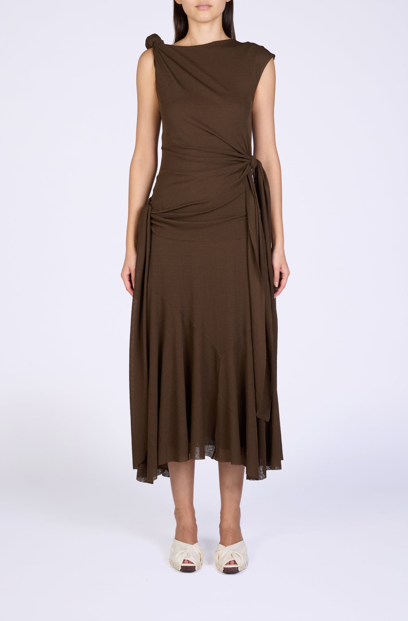 Marl Mesh Draped Knot Detailing Long Dress