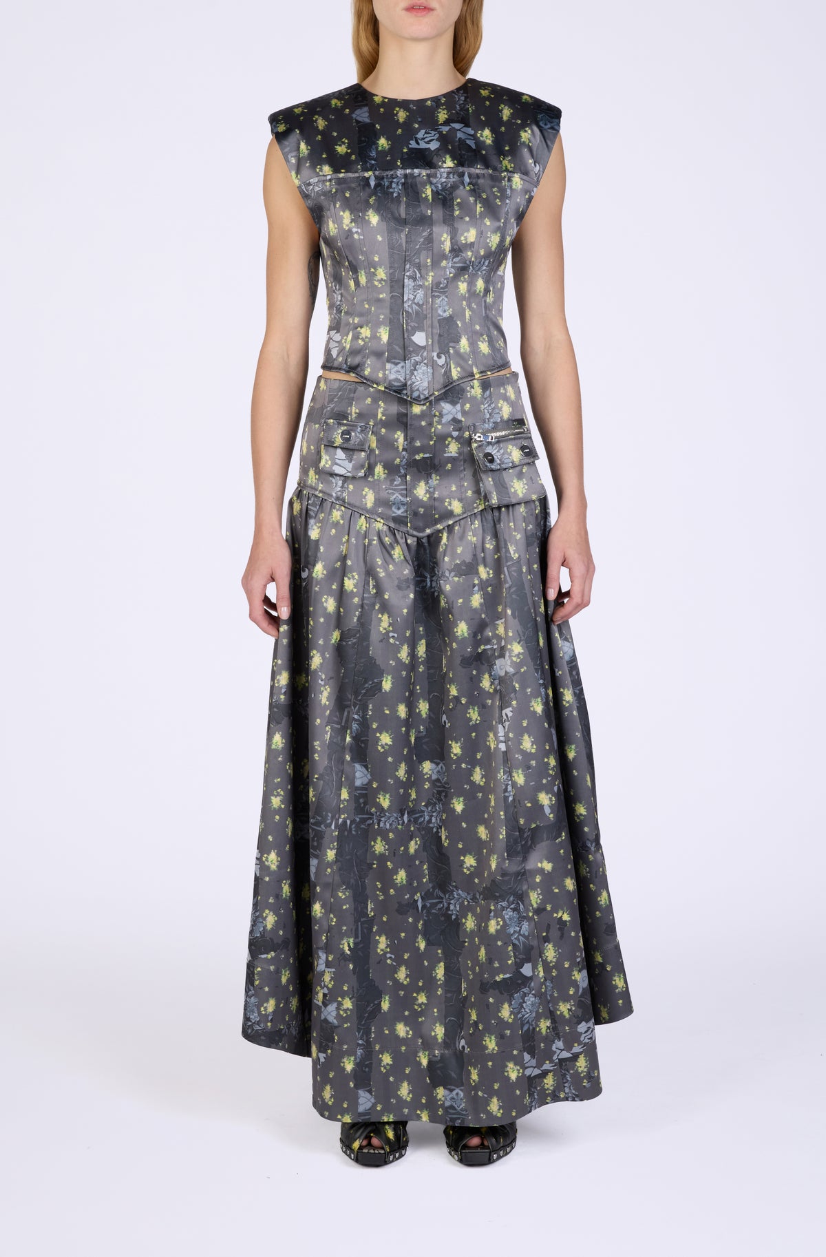 Printed Double Satin Corset Skirt