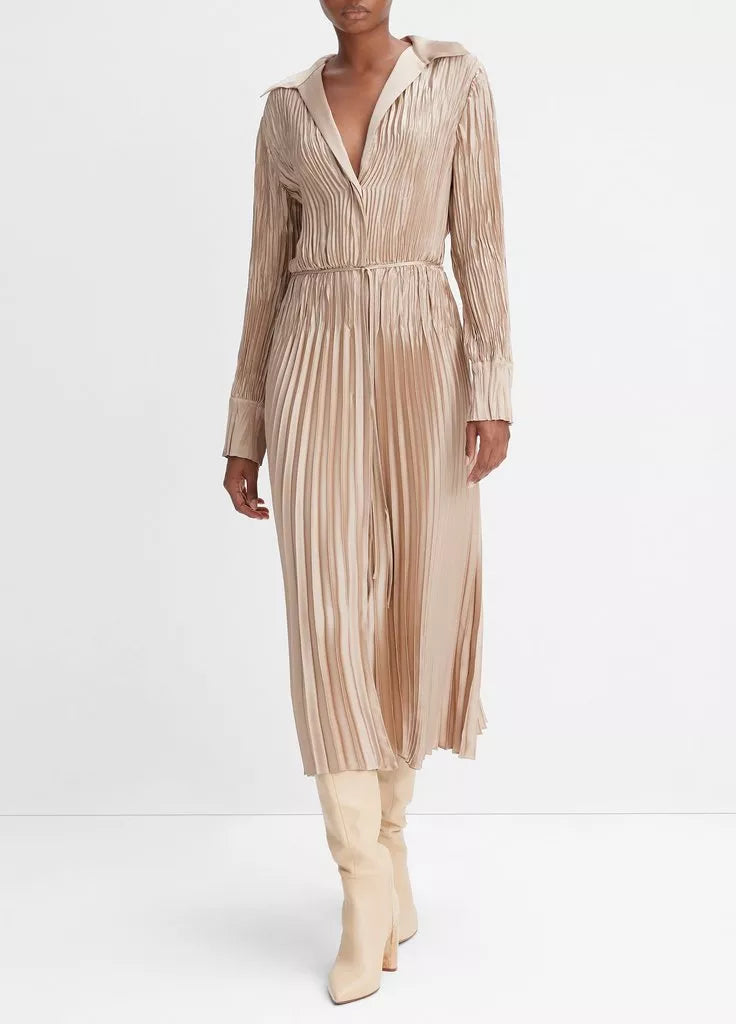 Vince Pintuck-Pleated Shirt Dress