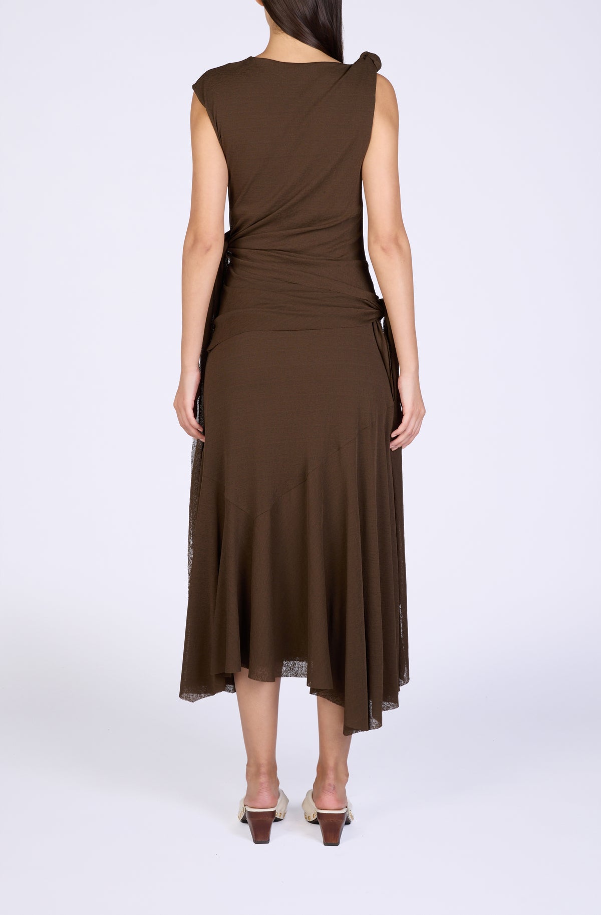 Marl Mesh Draped Knot Detailing Long Dress