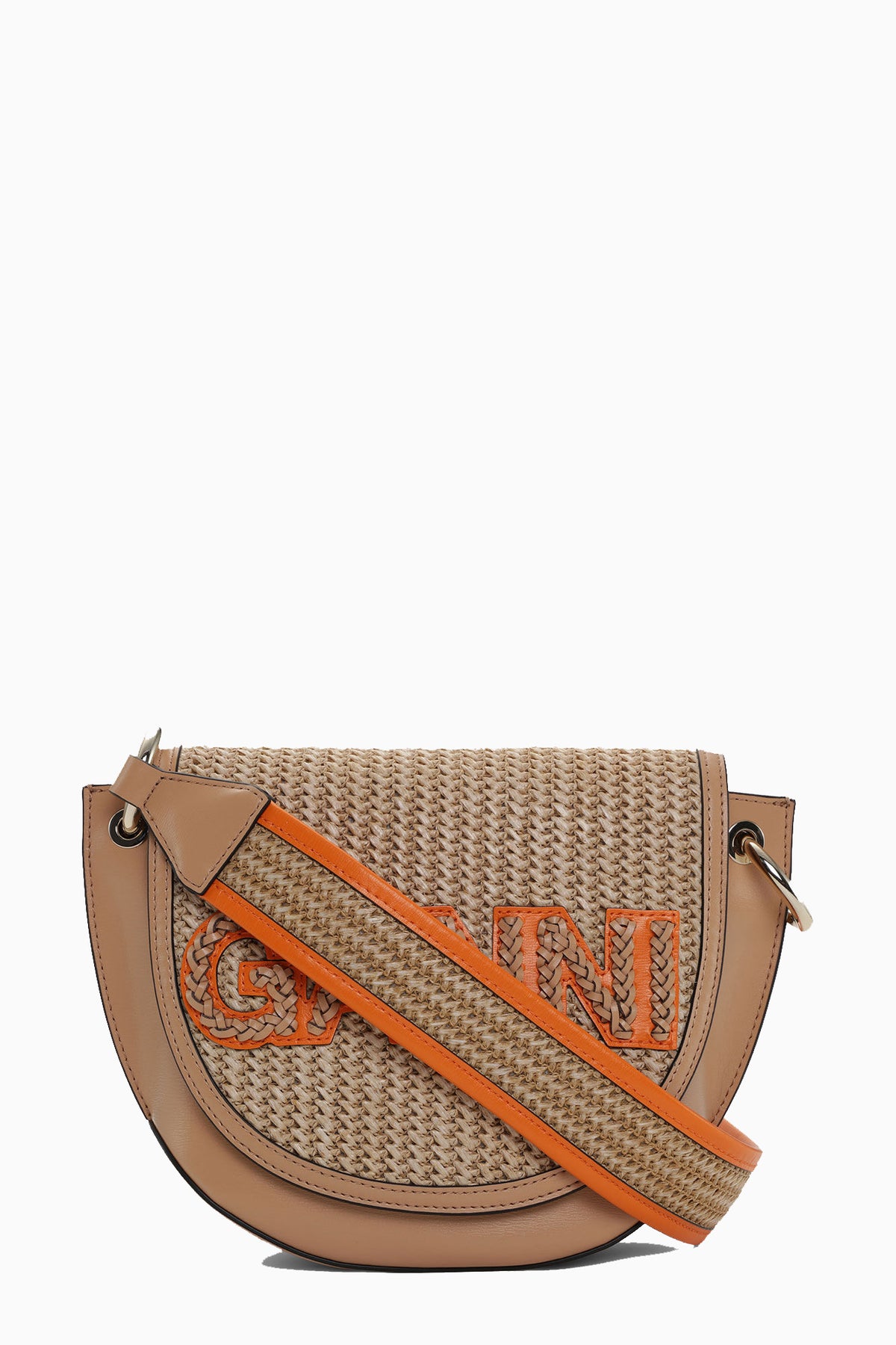 GANNI Banner Saddle Raffia Bag