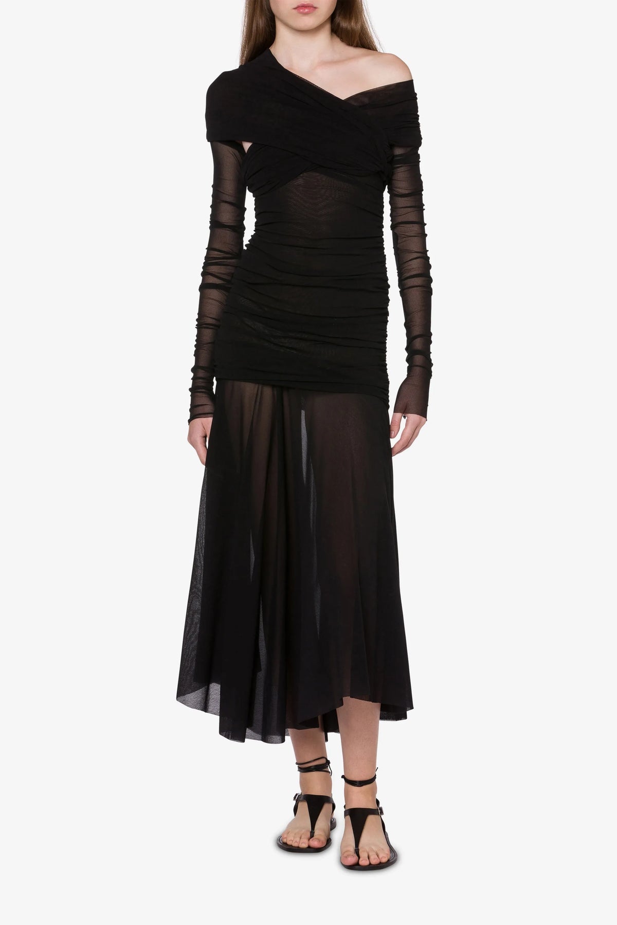 Philosophy Dress in Stretch Tulle with Removable Sleeves
