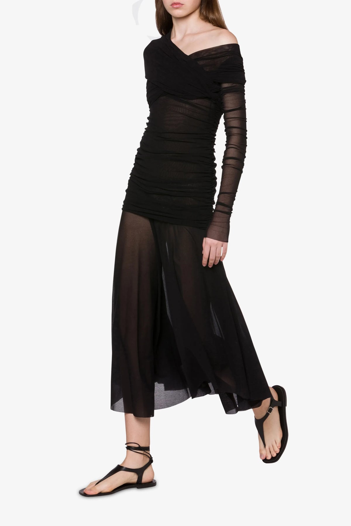 Philosophy Dress in Stretch Tulle with Removable Sleeves
