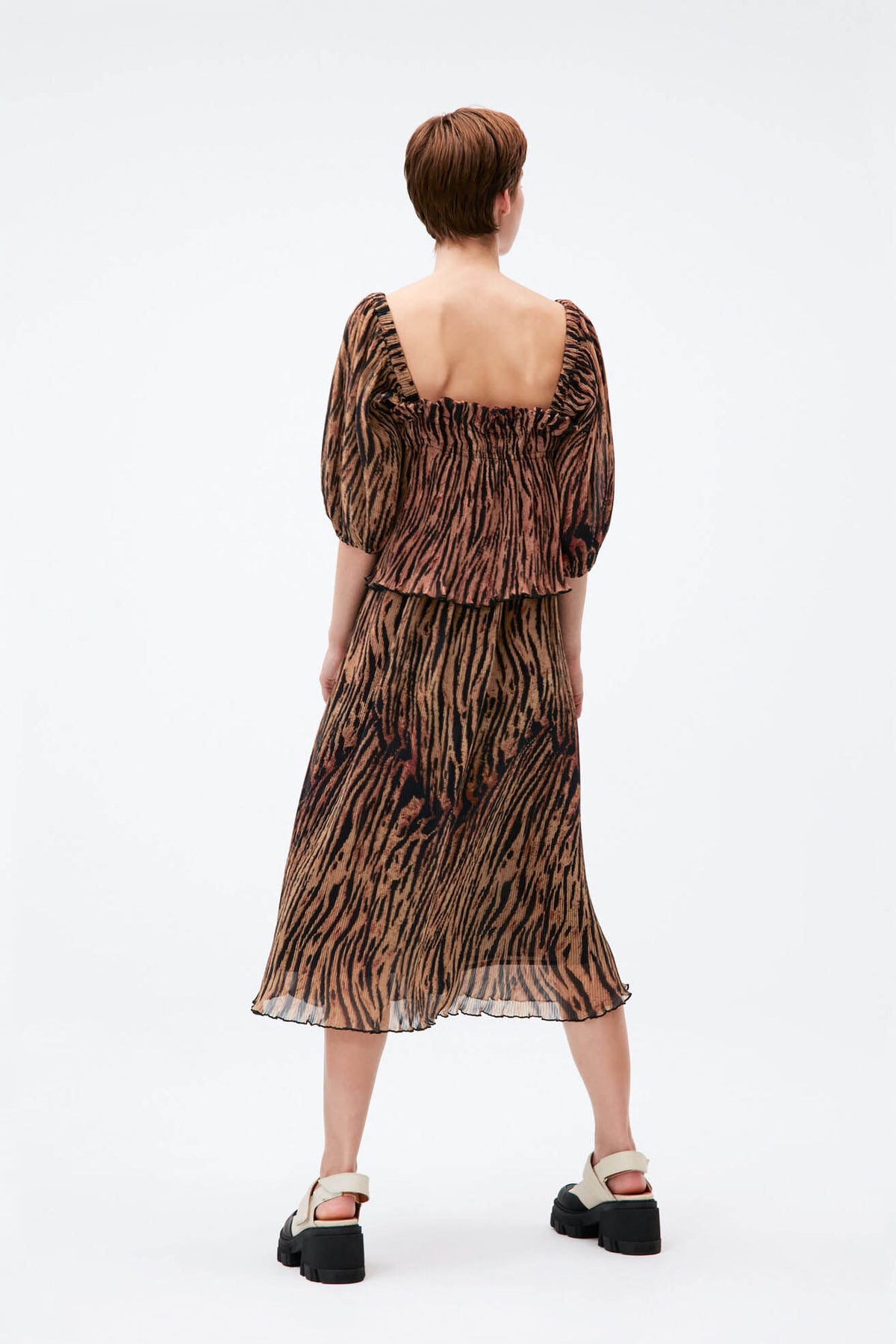 GANNI Pleated Georgette Midi Dress