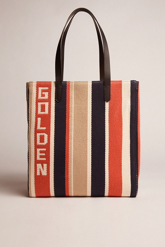 Golden Goose California Bag N-S Stripe Carpet Fabric Body &quot;GOLDEN GOOSE&quot; Zipped