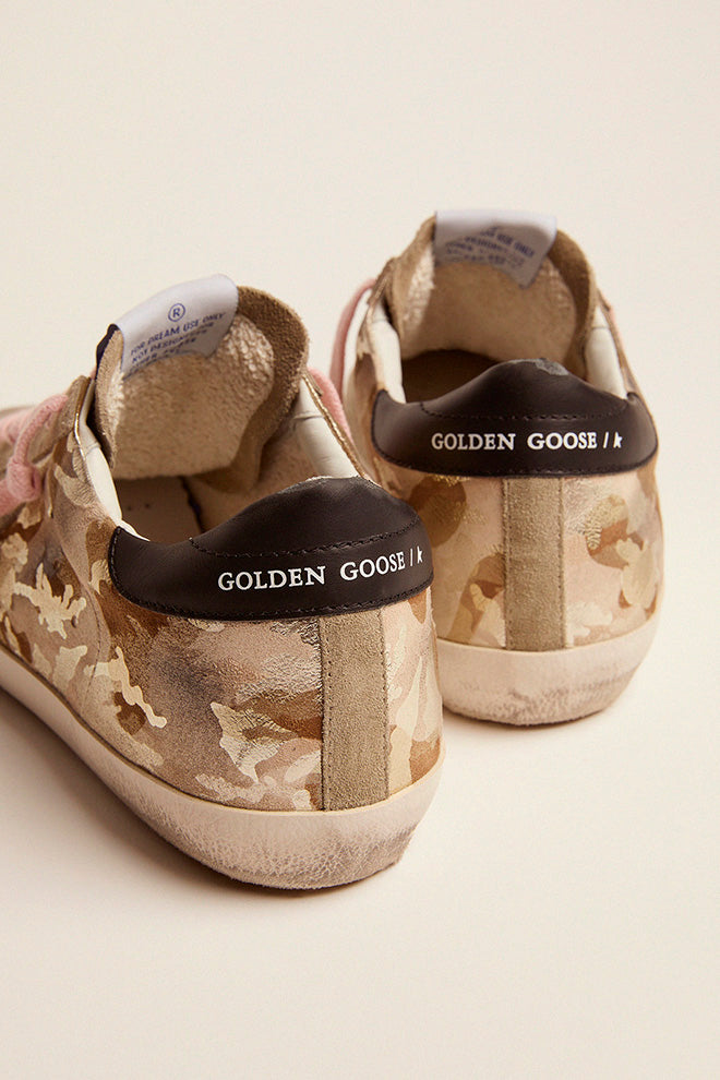Golden Goose Super Star Laminated Camouflage Print Leather Suede Toe and Star Leather Heel