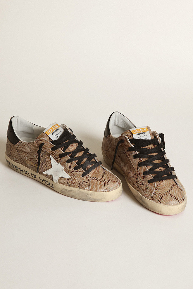 Golden Goose Super Star Snake Printed Leather Upper Leather Star &amp; Shiny Leather Heel Signature Foxing