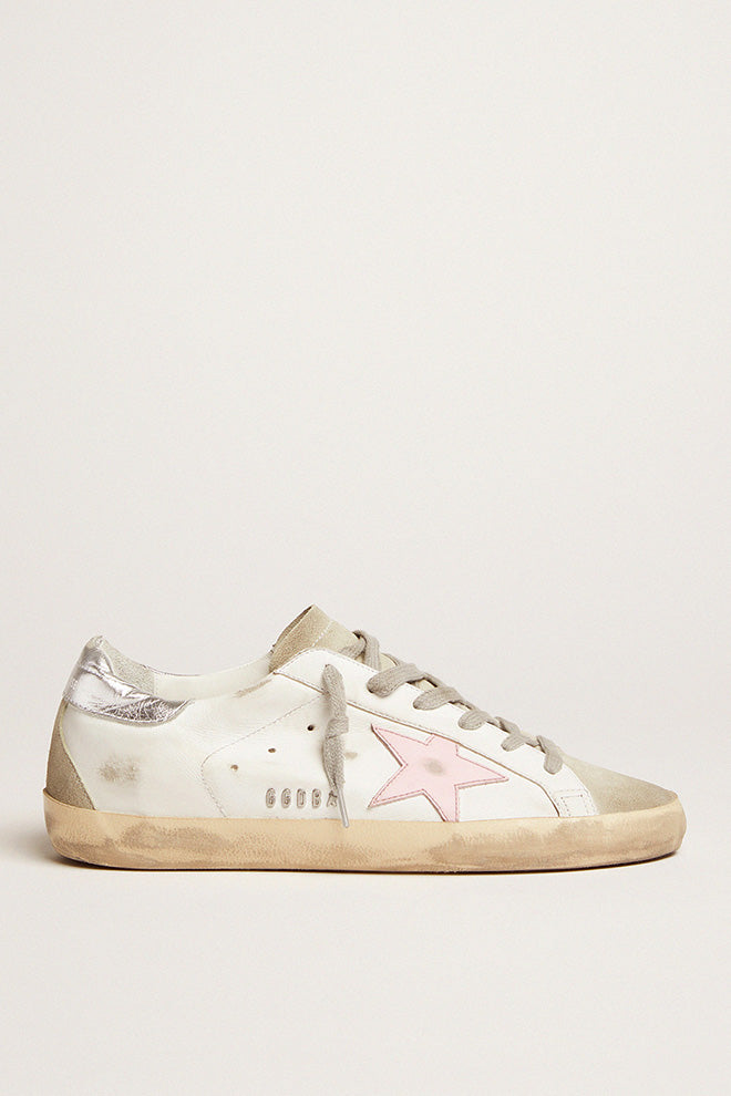 Golden Goose Super Star Leather Upper and Star Suede Toe and Spur Laminated Heel Metal Lettering