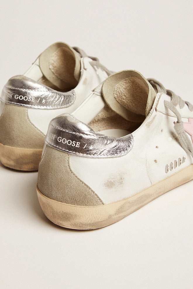 Golden Goose Super Star Leather Upper and Star Suede Toe and Spur Laminated Heel Metal Lettering
