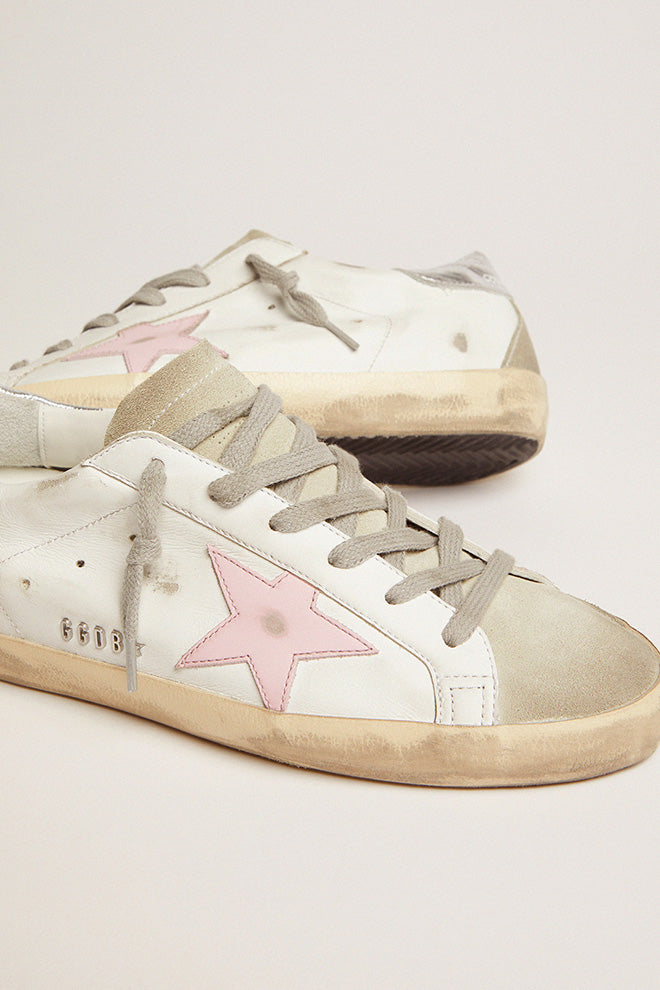 Golden Goose Super Star Leather Upper and Star Suede Toe and Spur Laminated Heel Metal Lettering
