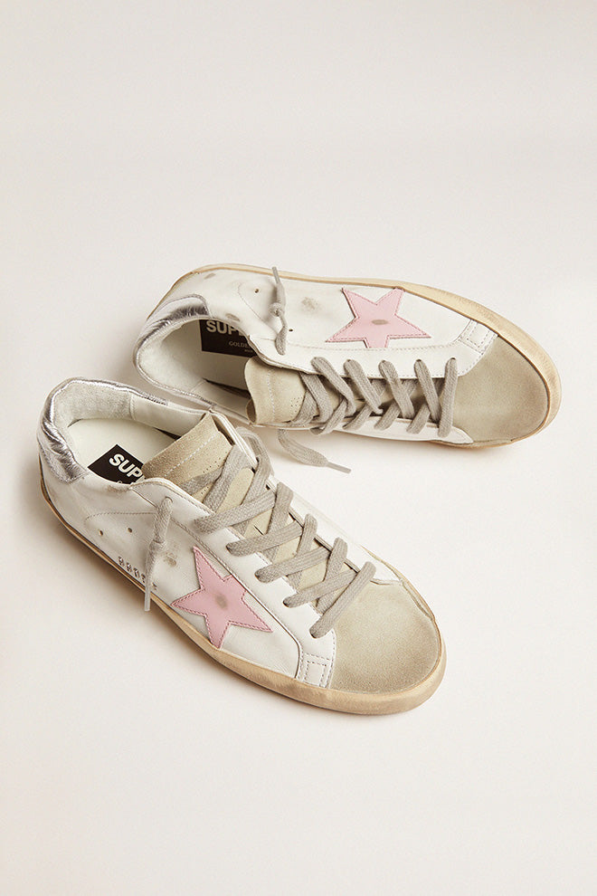 Golden Goose Super Star Leather Upper and Star Suede Toe and Spur Laminated Heel Metal Lettering