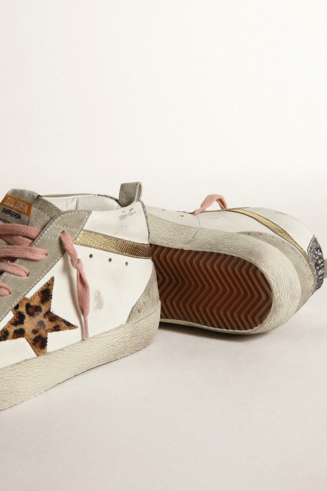 Golden Goose Mid Star Leather Upper Suede Toe and Spur Mini Leo Star Mini Viper Print Wave Glitter Heel