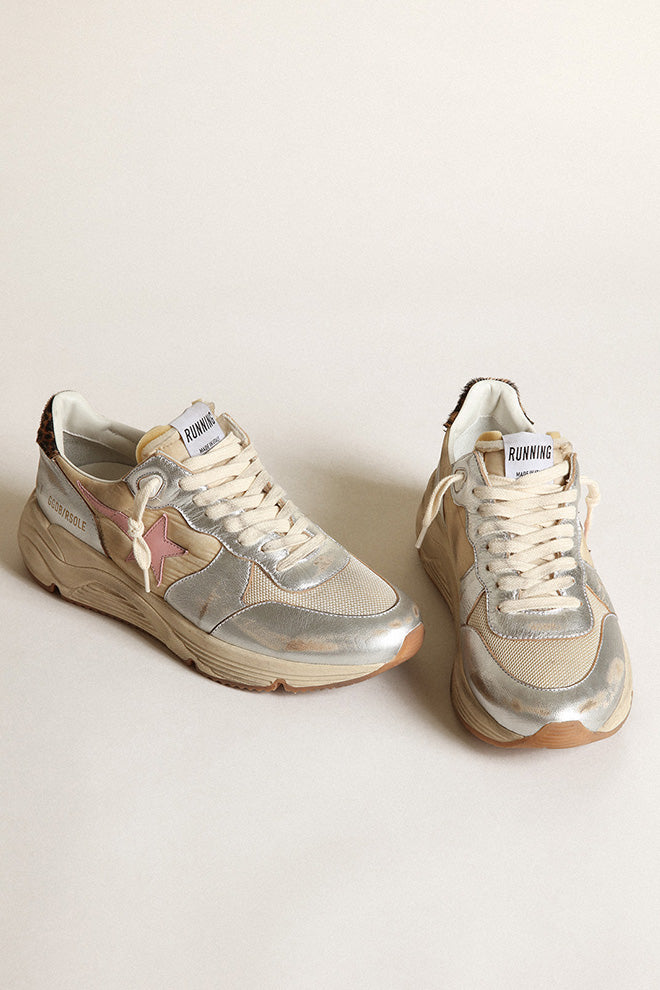 Golden Goose Running Sole Nylon and Laminated Upper and Spur Net Toe Box Leather Star Leo Horsy Heel