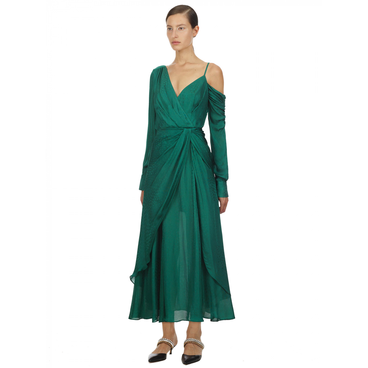 Robe asymétrique en jacquard vert Self Portrait
