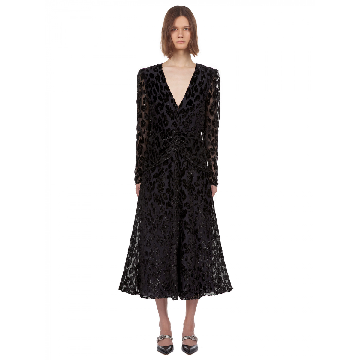 Self Portrait - Robe midi léopard métallisé