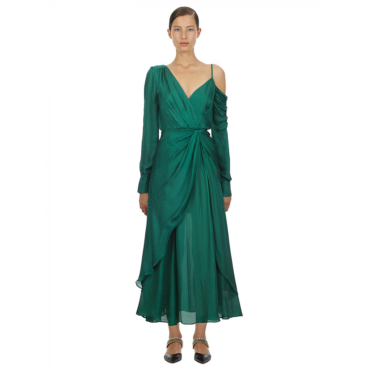 Robe asymétrique en jacquard vert Self Portrait