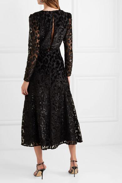 Self Portrait - Robe midi léopard métallisé